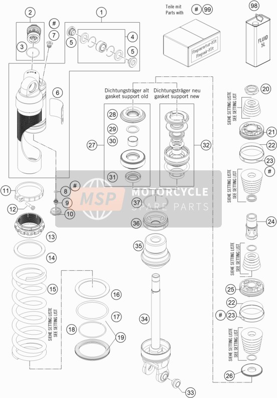 KTM 125 EXC SIX-DAYS Europe 2015 Shock Absorber Disassembled for a 2015 KTM 125 EXC SIX-DAYS Europe