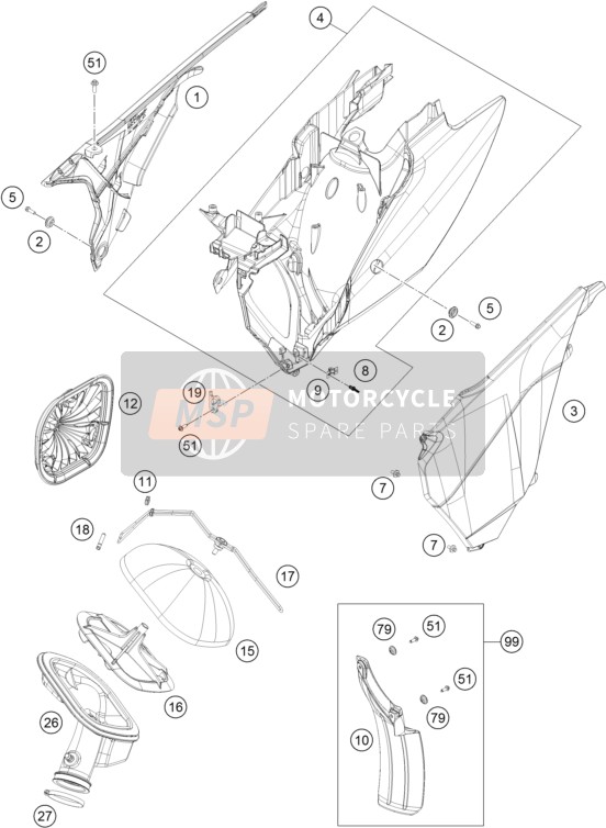 7770600410028D, Air Box Cover Right Sd 16, KTM, 0