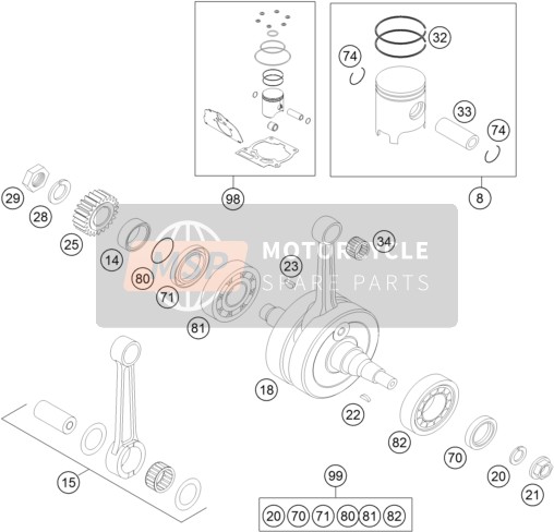 KTM 125 EXC SIX-DAYS Europe 2016 Cigüeñal, Pistón para un 2016 KTM 125 EXC SIX-DAYS Europe