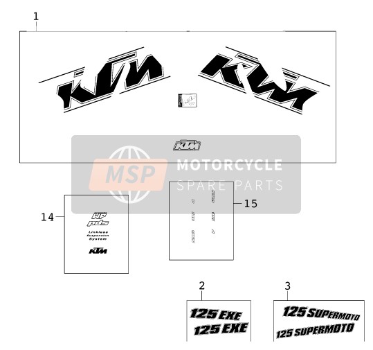 KTM 125 EXE 100 Europe 2000 Aufkleber für ein 2000 KTM 125 EXE 100 Europe