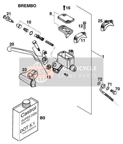 KTM 125 LC2 100/ORANGE BRD Europe 1996 Front Brake Control for a 1996 KTM 125 LC2 100/ORANGE BRD Europe