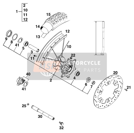 KTM 125 LC2 100/ORANGE BRD Europe 1996 Roue avant pour un 1996 KTM 125 LC2 100/ORANGE BRD Europe