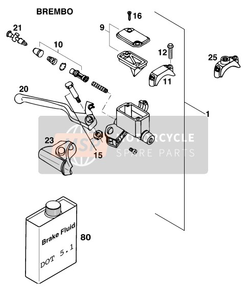 KTM 125 LC2 80 Europe 1998 Controllo del freno anteriore per un 1998 KTM 125 LC2 80 Europe