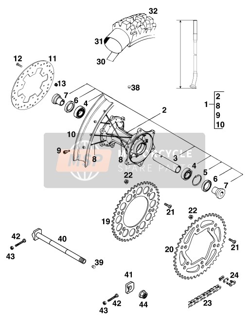 KTM 125 LC2 80 Europe 1998 Roue arrière pour un 1998 KTM 125 LC2 80 Europe