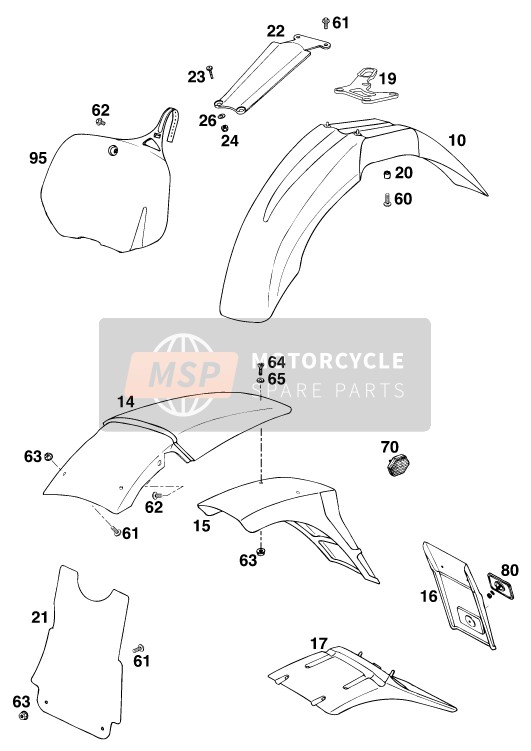 KTM 125 SIX-DAYS M/O Europe 1996 Masque, Ailes pour un 1996 KTM 125 SIX-DAYS M/O Europe