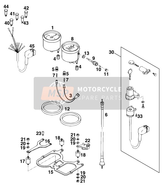 KTM 125 STING/100 Europe 1997 Instrumentos / Sistema de bloqueo para un 1997 KTM 125 STING/100 Europe