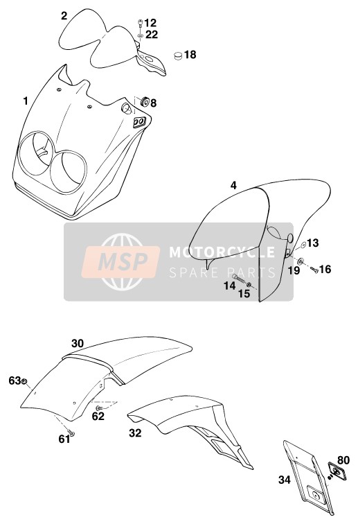 KTM 125 STING Europe 1998 Máscara, Guardabarros para un 1998 KTM 125 STING Europe