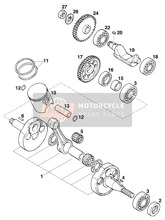 KTM 125 STING/80 Europe 1998 Albero motore, Pistone per un 1998 KTM 125 STING/80 Europe