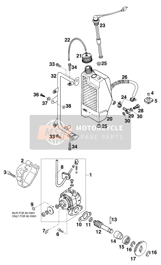 KTM 125 STING/80 Europe 1998 Lubricating System for a 1998 KTM 125 STING/80 Europe