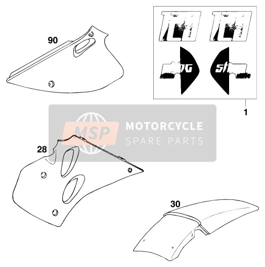 KTM 125 STING/80 Europe 1998 Nieuwe onderdelen voor een 1998 KTM 125 STING/80 Europe