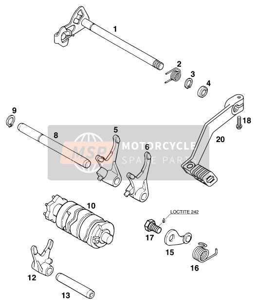 KTM 125 STING/80 Europe 1998 Mécanisme de changement de vitesse pour un 1998 KTM 125 STING/80 Europe