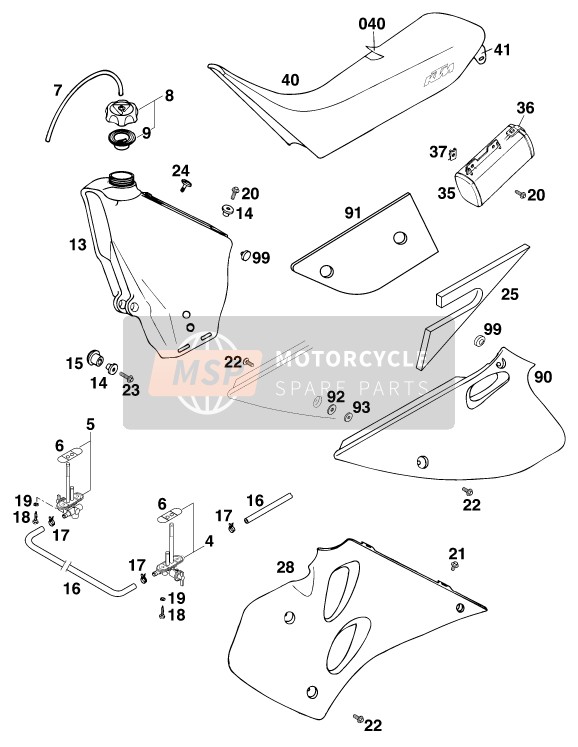 KTM 125 STING/80 Europe 1998 Carro armato, posto a sedere per un 1998 KTM 125 STING/80 Europe