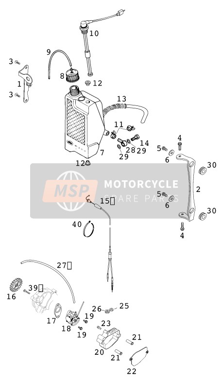 KTM 125 SUPERMOTO 100 Europe 2000 Smeersysteem voor een 2000 KTM 125 SUPERMOTO 100 Europe