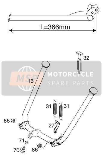 KTM 125 SUPERMOTO 100 Europe 2000 Côté / Béquille centrale pour un 2000 KTM 125 SUPERMOTO 100 Europe