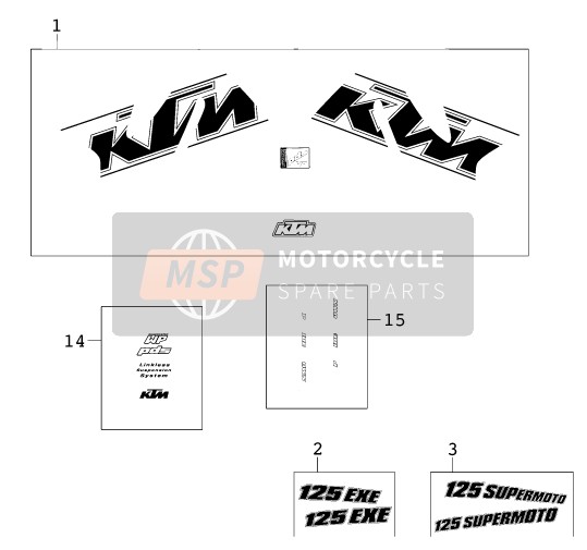 KTM 125 SUPERMOTO 100 Europe 2001 Autocollant pour un 2001 KTM 125 SUPERMOTO 100 Europe