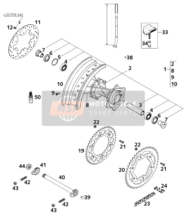 KTM 125 SUPERMOTO 100 Europe 2001 Rueda trasera para un 2001 KTM 125 SUPERMOTO 100 Europe