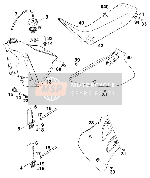 KTM 125 SX MARZ/OHL Europe 1995 Tank, Seat for a 1995 KTM 125 SX MARZ/OHL Europe