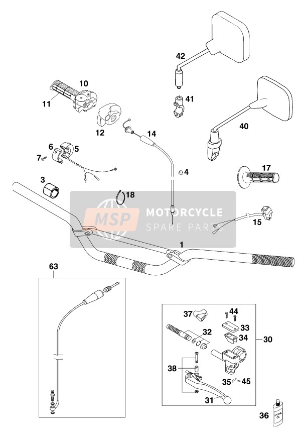 KTM 125 SX Europe 1998 Handlebar, Controls for a 1998 KTM 125 SX Europe