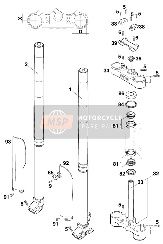 KTM 125 SX USA 2000 VORDERRADGABEL, GABELBRÜCKE für ein 2000 KTM 125 SX USA