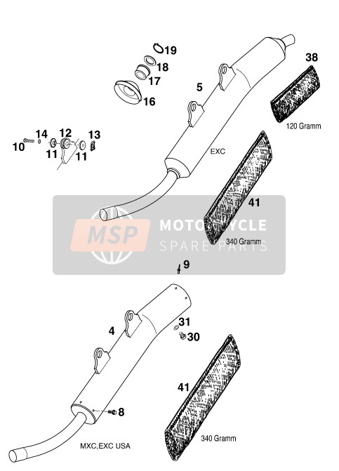 KTM 125 SX Europe 2000 Silenziatore principale per un 2000 KTM 125 SX Europe