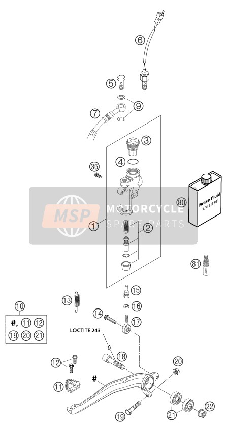 KTM 125 SX Europe 2004 STEUERUNG BREMSE HINTEN für ein 2004 KTM 125 SX Europe