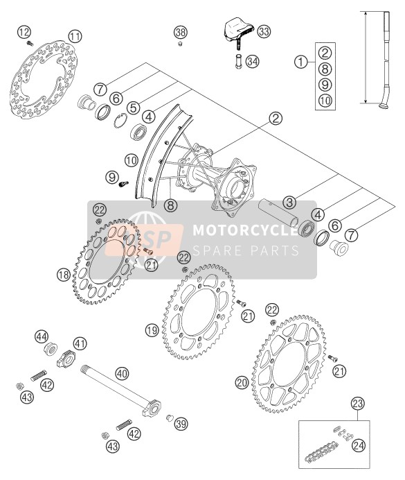 KTM 125 SX Europe 2004 Rueda trasera para un 2004 KTM 125 SX Europe