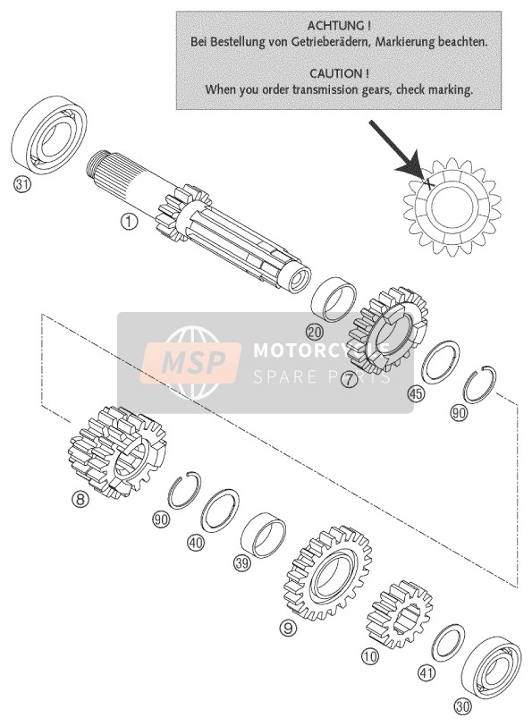 KTM 125 SX Europe 2004 Transmissie I - Hoofdas voor een 2004 KTM 125 SX Europe