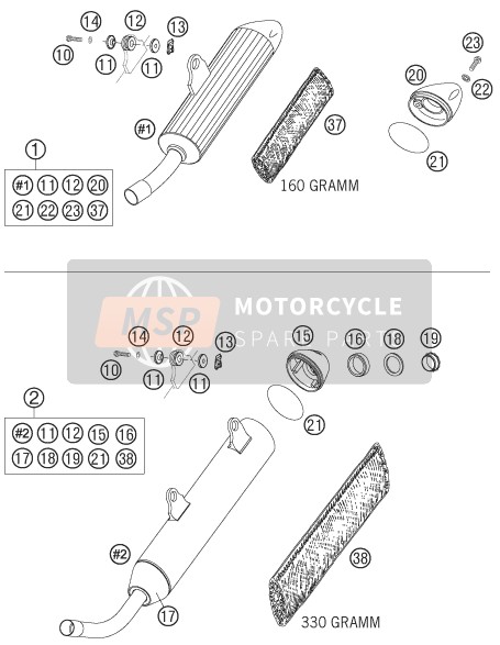 KTM 125 SX Europe 2005 Uitlaatsysteem voor een 2005 KTM 125 SX Europe