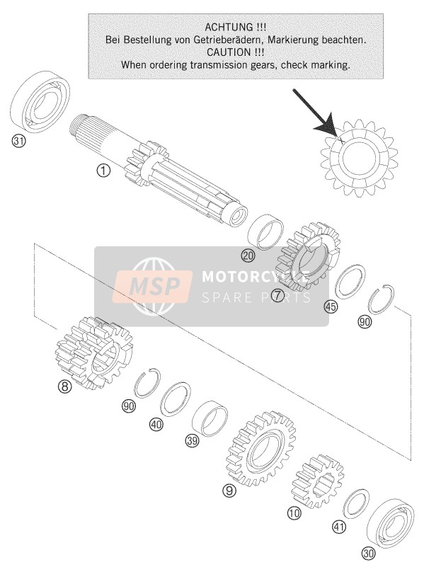 KTM 125 SX Europe 2005 Trasmissione I - Albero principale per un 2005 KTM 125 SX Europe