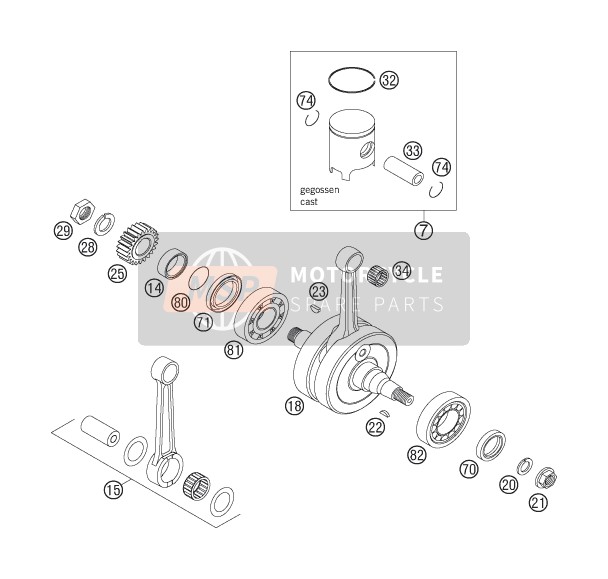 KTM 125 SX Europe 2006 Crankshaft, Piston for a 2006 KTM 125 SX Europe