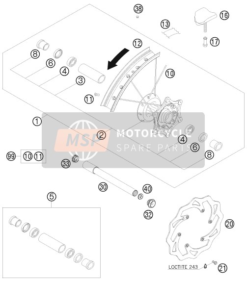 KTM 125 SX Europe 2009 Voorwiel voor een 2009 KTM 125 SX Europe