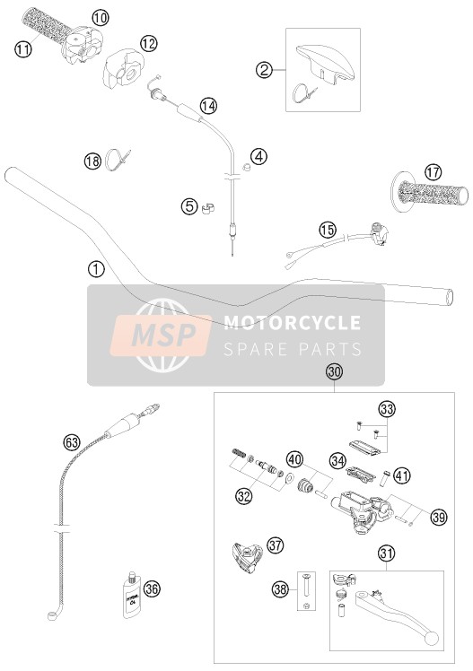 KTM 125 SX Europe 2009 Manillar, Control S para un 2009 KTM 125 SX Europe