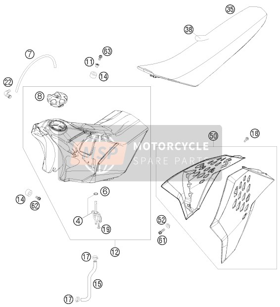 KTM 125 SX Europe 2009 Tank, Zadel voor een 2009 KTM 125 SX Europe