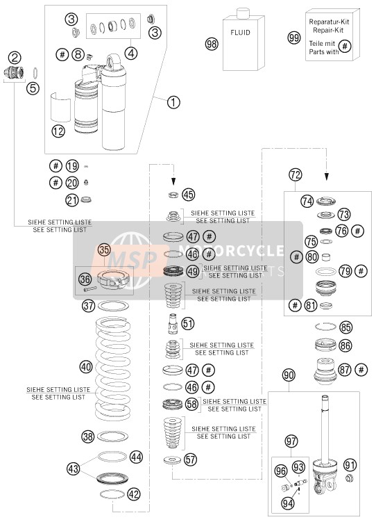 KTM 125 SX Europe 2010 Shock Absorber Disassembled for a 2010 KTM 125 SX Europe