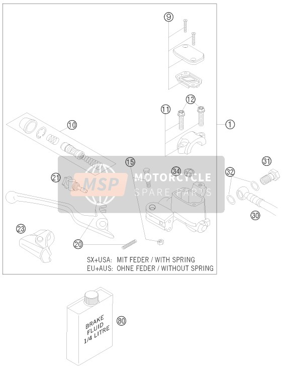 KTM 125 SX Europe 2012 Commande de frein avant pour un 2012 KTM 125 SX Europe