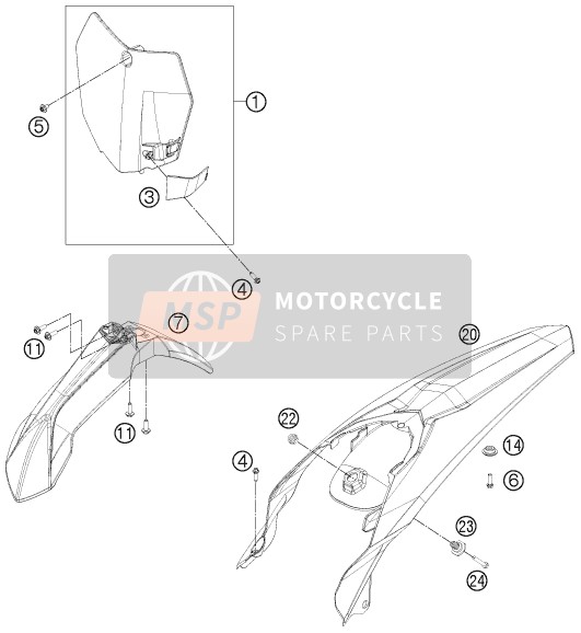 KTM 125 SX USA 2013 Máscara, Guardabarros para un 2013 KTM 125 SX USA