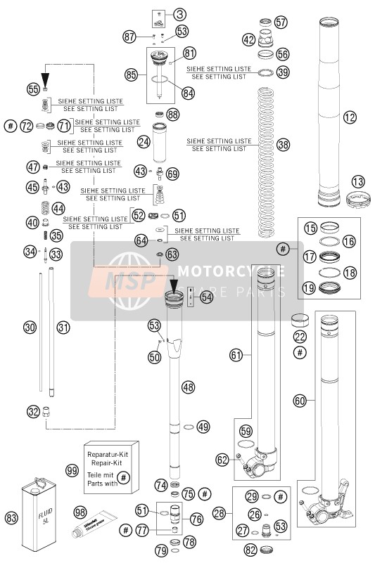 KTM 125 SX Europe 2014 Fourche avant démontée pour un 2014 KTM 125 SX Europe