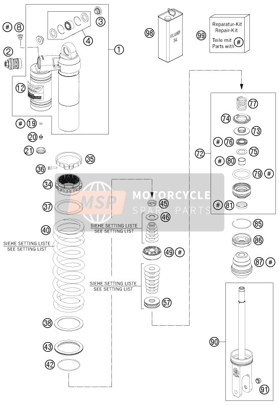 KTM 125 SX USA 2014 Shock Absorber Disassembled for a 2014 KTM 125 SX USA