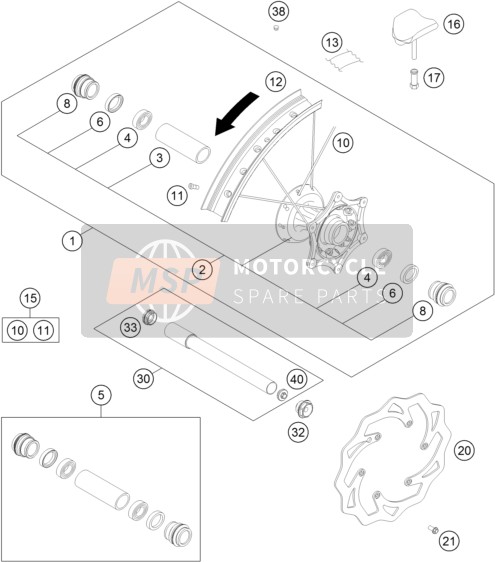 7770900124430, Frontwheel Cpl.1,6X21'Exc.22mm, KTM, 0