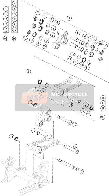 KTM 125 SX USA 2015 Enlace de palanca profesional para un 2015 KTM 125 SX USA