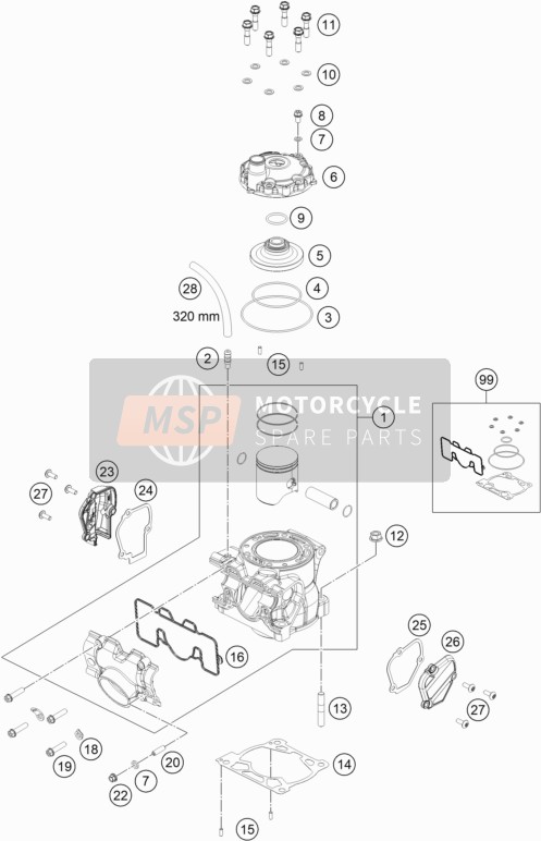 KTM 125 SX Europe 2016 Cilinder, Cilinderkop voor een 2016 KTM 125 SX Europe