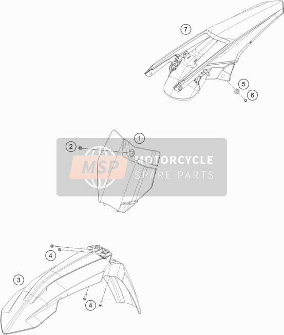 KTM 125 SX Europe 2016 Mask, Fenders for a 2016 KTM 125 SX Europe
