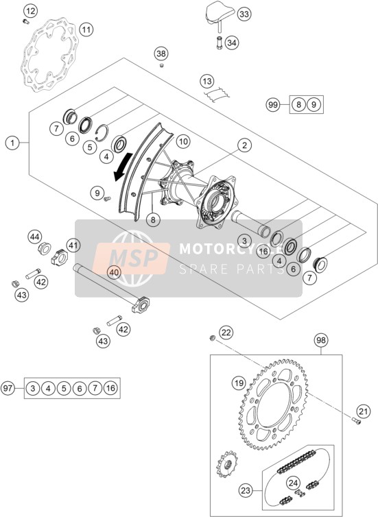 KTM 125 SX USA 2016 Rear Wheel for a 2016 KTM 125 SX USA