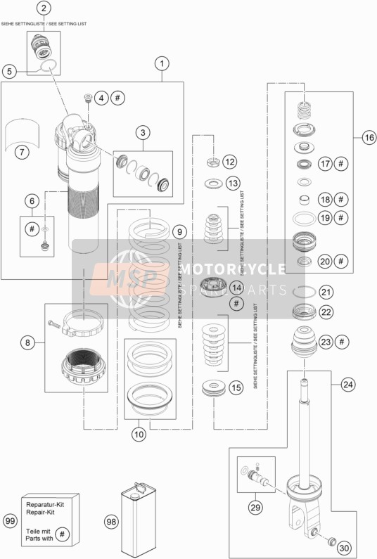 KTM 125 SX Europe 2017 Shock Absorber Disassembled for a 2017 KTM 125 SX Europe