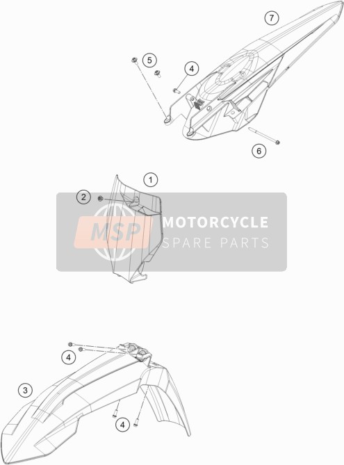 KTM 125 SX Europe 2019 Mask, Fenders for a 2019 KTM 125 SX Europe