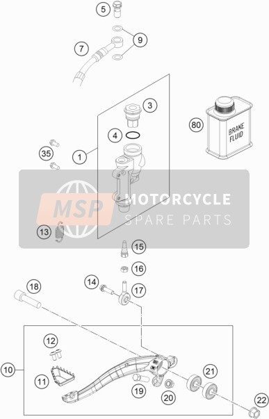 KTM 125 SX Europe 2019 Commande de frein arrière pour un 2019 KTM 125 SX Europe