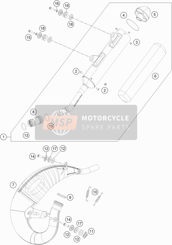 KTM 125 SX M/O Europe 1996 Sistema de escape para un 1996 KTM 125 SX M/O Europe