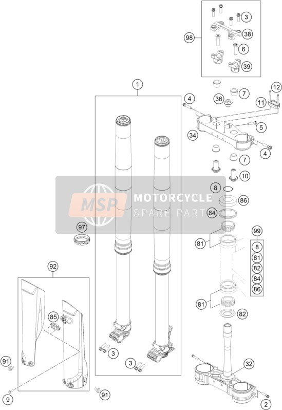 KTM 125 SX  (2) 2020 Tenedor frontal, Abrazadera triple para un 2020 KTM 125 SX  (2)