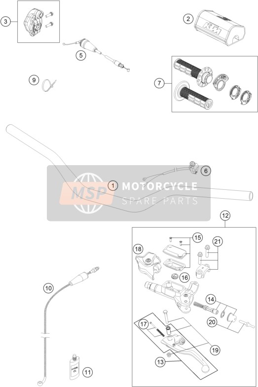 KTM 125 SX  2020 Handlebar, Controls for a 2020 KTM 125 SX 
