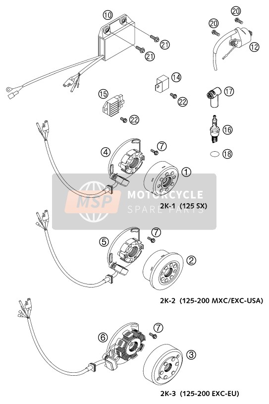 KTM 125 SXS Europe 2002 Sistema di accensione per un 2002 KTM 125 SXS Europe